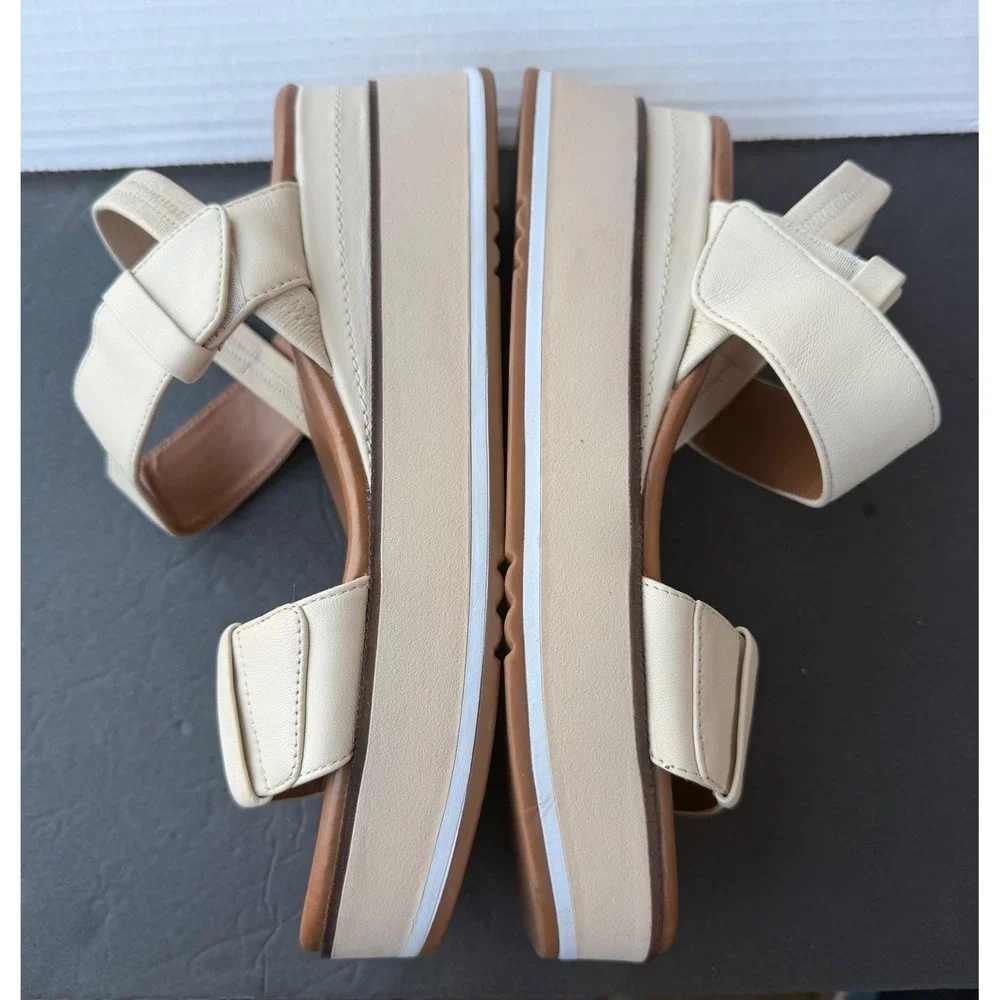 NWOT‎ Caslon Briana Slingback Cream Leather Platform Wide Strap Sandals Sz 11M